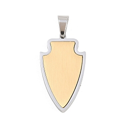 Золотой & Цвет Нержавеющей Стали 304 подвески из нержавеющей стали, щитовые чары, матовая отделка, вакуумное покрытие pvd, долговечный, золотые и нержавеющая сталь цвет, 35x20x3 мм, отверстие : 8.5x5 мм