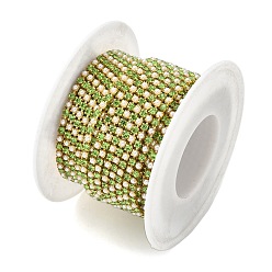 Зелено-Желтый Латунь чашка цепи, без кадмия и без свинца, со стеклом и АБС-пластиком с имитацией жемчуга, золотые, пайки, с катушкой, зеленый желтый, 2x2x2 мм
