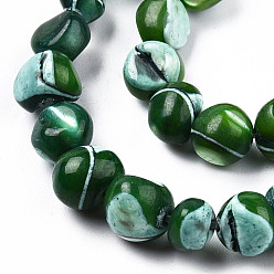 Dark Green Natural Trochid Shell/Trochus Shell Beads Strands, Dyed, Nuggets, Dark Green, 7~12x5~10x4~8mm, Hole: 1mm, about 60~64pcs/strand, 15.16 inch~15.75 inch(38.5~40cm)