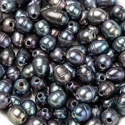 Negro Cuentas de perlas de gran agujero, perlas sueltas de perlas de agua dulce cultivadas naturales, teñido, arroz, negro, 7~10x7~8 mm, agujero: 1.8 mm