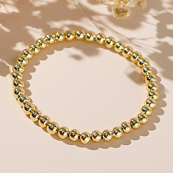 Золотой Латунные браслеты из эластичных бусин для женщин, круглые, золотые, 6.89 дюйм (17.5 см)