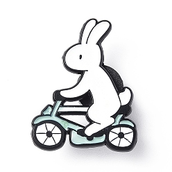 Rabbit Cartoon Enamel Pin, Electrophoresis Black Alloy Cute Animal Badge for Backpack Cloth, Rabbit Pattern, 30.5x23.6x1.4mm