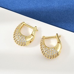 Настоящее золото 18K Овальные серьги-кольца из латуни с микропаве из прозрачных кубических цирконий, без кадмия и без свинца, стойки покрытие, долговечный, реальный 18 k позолоченный, 17x6.5x14 мм