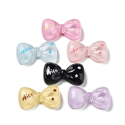 Mixed Color Opaque Resin Cabochons, Bowknot with Word Nice, Mixed Color, 16x28x7mm
