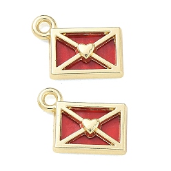 Golden Alloy Acrylic Pendants, Envelope with Heart Charms, Long-Lasting Plated, Golden, 15.5x11.5x3mm, Hole: 1.8mm