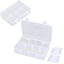 Прозрачный 2шт. 8 сетки, пластиковые коробки для хранения из полипропилена, регулируемые делители коробки, прямоугольные, прозрачные, 18.5x12.5x4.3 см, Внутренний диаметр: 5.8x4.3 cm