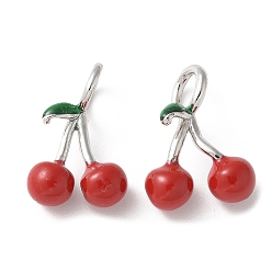 Платина Латунь эмаль подвески, стойки покрытие, долговечный, вишневое очарование, платина, 15x14x6 мм, отверстие : 4 мм