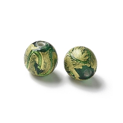 Желтый Бусины ручной работы золотой фольги стекла, круглые, желтые, 11~12 мм, отверстие : 2 мм