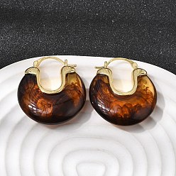 Плоский Круглый Серьги-кольца из латунной смолы, долговечный, без кадмия и без свинца, золотые, плоско-круглые, 31x28x9 мм