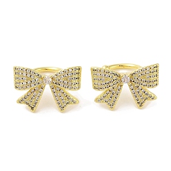 Настоящее золото 18K Женские серьги-манжеты из латуни с микропаве и прозрачным цирконием, бантом, реальный 18 k позолоченный, 20x14 мм