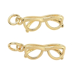 Real 18K Gold Plated Rack Plating Brass Pendants, Glasses Charms, Cadmium Free & Lead Free, Long-Lasting Plated, Real 18K Gold Plated, 19x6x4mm, Hole: 3.5mm