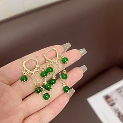 Зеленый Круглые серьги-люстры из сплава стекла, со стразами, золотые, зелёные, 46x22 мм