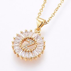 Letter Z Подвеска-колье с инициалом из латуни, украшенная микропаве из кубического циркония., с 304 цепи из нержавеющей стали, плоские круглые с буквы, золотые, letter.z, 17.71 дюйм (45 см), Кулон : 22x16x3 мм