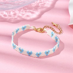 Темно-Голубой Браслеты из стеклянных бусин для женщин, сердце, глубокое синее небо, 6-5/8 дюйм (16.8 см)