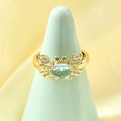 Краб Кольца-манжеты с микропаве из латуни и кубическими цирконами в морском стиле для женщин, без кадмия и без свинца, реальный 18 k позолоченный, краб, 9x15.5 мм