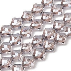 Light Grey Electroplate Transparent Glass Beads Strands, Rhombus, Pearl Luster Plated, Faceted, Light Grey, 8x8x5mm, Hole: 1.3mm, about 72pcs/strand, 23.23''(59cm)