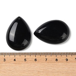 Obsidian Natural Obsidian Pendants, Teardrop Charms, 35.5x25x8.5mm, Hole: 1mm