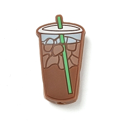 Saddle Brown Coffee Theme Silicone Beads, Focal Beads, Iced Coffee, Saddle Brown, 31x17x8mm, Hole: 2mm