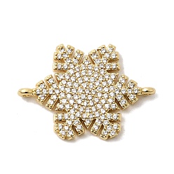 Настоящее золото 18K Шармы-соединители из латуни с микропаве из кубического циркония, Рождественские снежинки, стойки покрытие, долговечный, без кадмия и без свинца, реальный 18 k позолоченный, 27.5x19.5x2 мм, отверстие : 1.2 мм