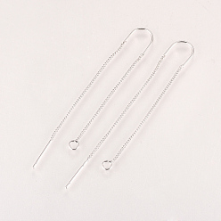 Real Platinum Plated Brass Stud Earring Findings, with Loop, Ear Threads, Nickel Free, Real Platinum Plated, 103mm, Hole: 2mm, Pin: 0.8mm