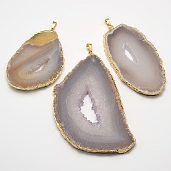 Golden Nuggets Natural Agate Big Pendants, with Brass Findings, Golden, 69~100x42~61x5~6mm, Hole: 3~5x7~8mm