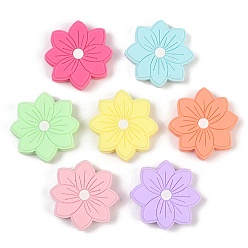 (52) Непрозрачная лаванда Бусины из пищевого силикона с цветочным узором, DIY уход за ожерельем, разноцветные, 29.5x29.5x7.5 мм, отверстие : 2.5 мм