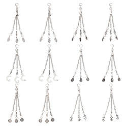 Смешанные Узоры 12 шт 6 стиль тибетский стиль сплав панцирная цепь кисточка большие подвески, перьевые подвески, капли, луна и лист, старинное серебро и платина, 78~84x2 мм, отверстие : 5 мм, 2 шт / стиль