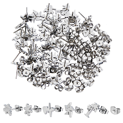 Stainless Steel Color Unisex 304 Stainless Steel Stud Earrings, with Ear Nuts, Mixed Shapes, Stainless Steel Color, 120pcs/box