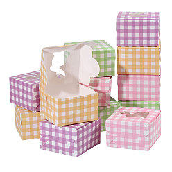 (52) Непрозрачная лаванда 24шт. 6цвета клетчатые складные бумажные коробки для конфет с окошком в виде кролика, для упаковки пасхальных подарков, квадратный, разноцветные, 10.1x10.1x6.3 см, развернуть: 22.7x18.5x0.08 см, 4 шт / цвет