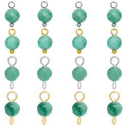 Fuchsite 16Pcs 4 Styles May Birthstone Natural Fuchsite Pendant and Connector Charms, Round, with Brass Findings, 10~12.9mm, Hole: 2mm, 4pcs/style