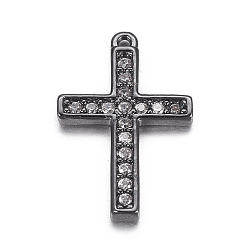 Черный Цвет Металла Латунные микро проложить кубического циркония прелести, латинский крест, металлический черный , 15x10x2 мм, отверстие : 1 мм