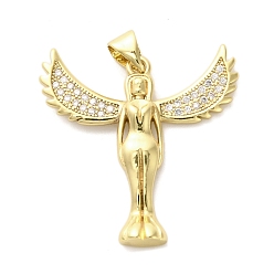 Настоящее золото 18K Латунные микро проложить кубического циркония подвески, ангел, долговечный, без кадмия и без свинца, стойки покрытие, реальный 18 k позолоченный, 28x27x4 мм, отверстие : 4 мм