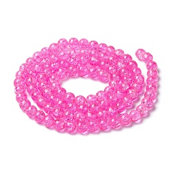 Hot Pink Spray Painted Crackle Glass Beads Strands, Round, Hot Pink, 8mm, Hole: 1.3~1.6mm, about 100pcs/strand, 31.4 inch