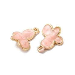 Pink Alloy Enamel Pandants, Lead Free & Cadmium Free, Light Gold, Butterfly Charm, Pink, 18x15x3mm, Hole: 1.6mm