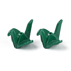 Темно-Зеленый Стойки с покрытием из окрашенного распылением сплава, оригами журавлик, без кадмия, без никеля и без свинца, темно-зеленый, 15x20.5x19 мм, отверстие : 1.2~1.4 мм