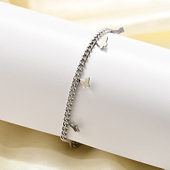 Нержавеющая Сталь Цвет 304 браслеты-бабочки из нержавеющей стали, браслеты с цепочками для женщин, цвет нержавеющей стали, 6-3/4 дюйм (17.2 см) в длину + 32 удлинитель мм