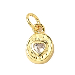 Настоящее золото 18K Латунные микро проложить кубического циркония прелести, плоские круглые и сердце, стойки покрытие, долговечный, без кадмия и без свинца, с целью перехода в кольце, реальный 18 k позолоченный, 11x7.5x2.5 мм, отверстие : 3.4 мм