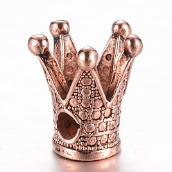 Античный Розовый Золотой Сплавочные бусины, корона, античный розового золота, 12.5x12x12 мм, отверстие : 2.5 мм