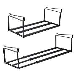Black 2Pcs Retractable Punch-free Plastic Shoe Rack, Steel Metal Hanging Shoe Organizer, Rectangle, Black, 40~70x20.4x15.5cm