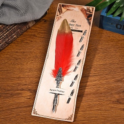 Красный Перо перо перо, винтажная чернильная ручка с перьями, Ручка из цинкового сплава, пишущая ручка, ручка для каллиграфии, подарок на Рождество и день рождения, красные, 25~30 см