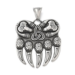 Античное Серебро 304 подвески из нержавеющей стали, отпечаток лапы медведя с подвеской в виде тройственного узла, античное серебро, 39x34x2.5 мм, отверстие : 9x3.5 мм