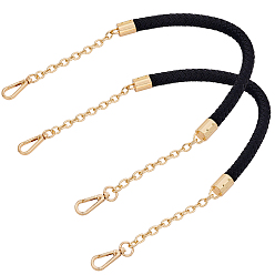 Black Imitation Leather Bag Strap, with Zinc Alloy Clasps and Iron Cable Chains, for Bag Straps Replacement Accessories, Black, 610x14mm