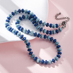 Синий Ожерелья из бусин-ронделей из окрашенной натуральной лавы и синтетического немагнитного гематита, два тона, с концевыми цепями из нержавеющей стали, синие, 18.50 дюйм (47 см)