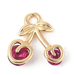 Средний Фиолетово-красный Латунные микро проложить кубического циркония подвески, без кадмия, без никеля и без свинца, черри прелести, реальный 18 k позолоченный, средне фиолетовый красный, 10.5x10.5x3.5 мм, отверстие : 1.6 мм