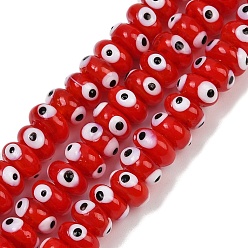 Красный Ручной сглаза бусины бисер нитей, рондель, красные, 8~9x4 мм, отверстие : 1.4 мм, около 40 шт / нитка, 6.38'' (16.2 см)