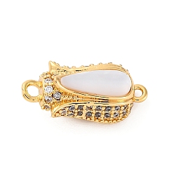 Настоящее золото 18K Застежки из эпоксидной смолы с отделкой из латуни, прозрачного кубического циркония и черной ракушки, без кадмия, без никеля и без свинца, цветок, реальный 18 k позолоченный, 19.5x9.5x7 мм, отверстие : 1.2 мм