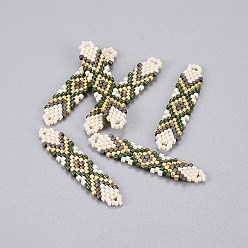Colorful MIYUKI & TOHO Handmade Japanese Seed Beads Links, Loom Pattern, Shuttle Shape, Colorful, 41.5~42.5x8.5~9x1.7mm, Hole: 2mm