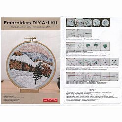 Mountain Pattern DIY Scenery Embroidery Kit, Including Imitation Bamboo Frame, Iron Pins, Cloth, Colorful Threads, Mountain Pattern, 213x201x9.5mm, Inner Diameter: 183mm