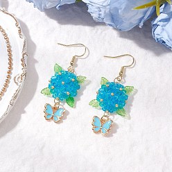 Светло-Голубой 304 серьги-подвески в виде цветка и бабочки из нержавеющей стали, со стеклянными бусинами и эмалированными подвесками из сплава, стеклянными бусинами и акриловыми подвесками, золотые, Небесно-голубой, 53.5x20.5 мм