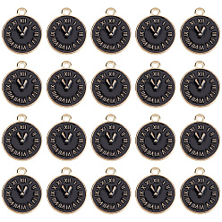 Черный Часы сплава эмали подвески, золотой свет, чёрные, 17x14.5x1.5 мм, отверстие : 1.5 мм, 40 шт / коробка